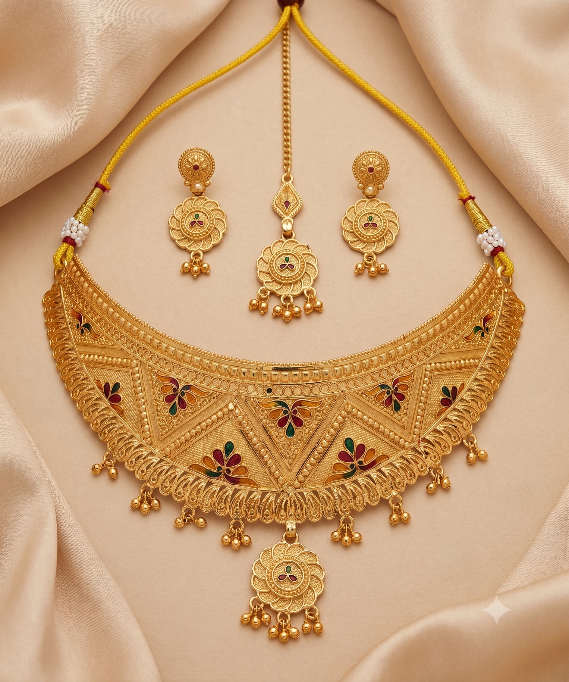 Royal Kundan Floral Bridal Necklace Set with Earrings & Maang Tikka