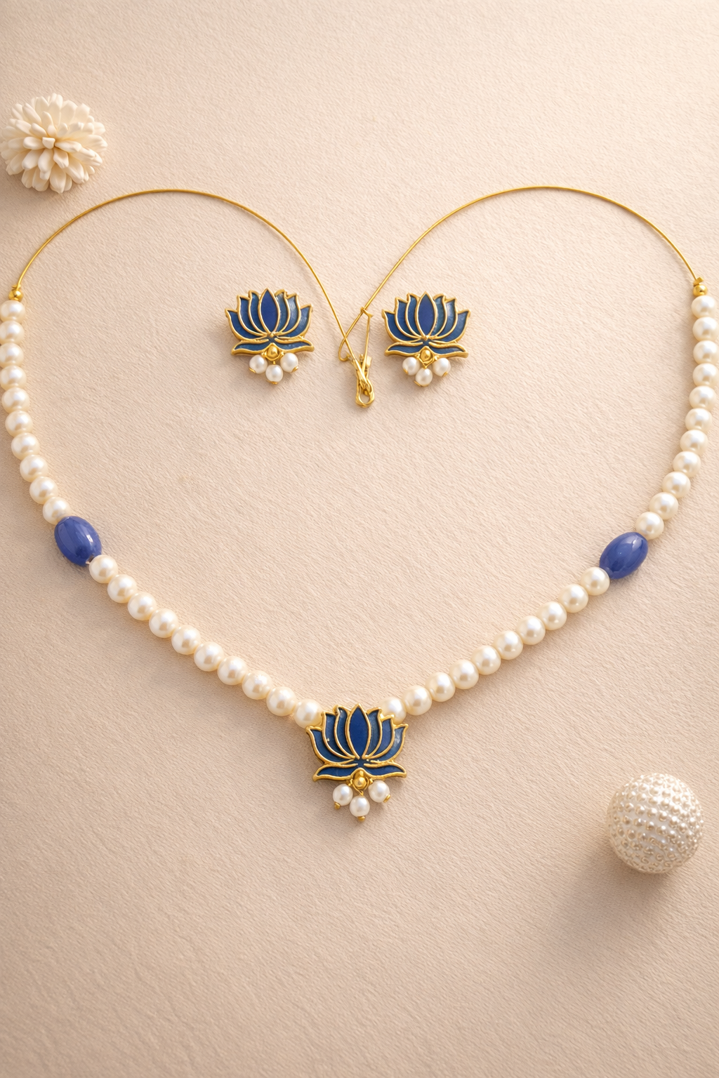 💙 Blue Lotus Pearl Necklace Set