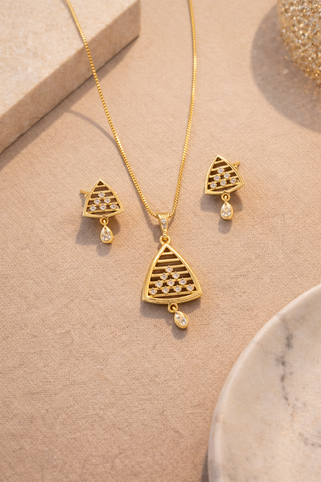 ✨ Golden Geometric Pendant & Earrings Set 