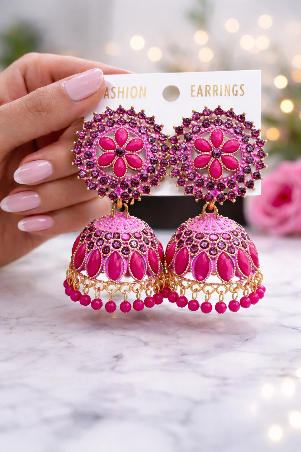 PINK BAHUBALI JHUMKA